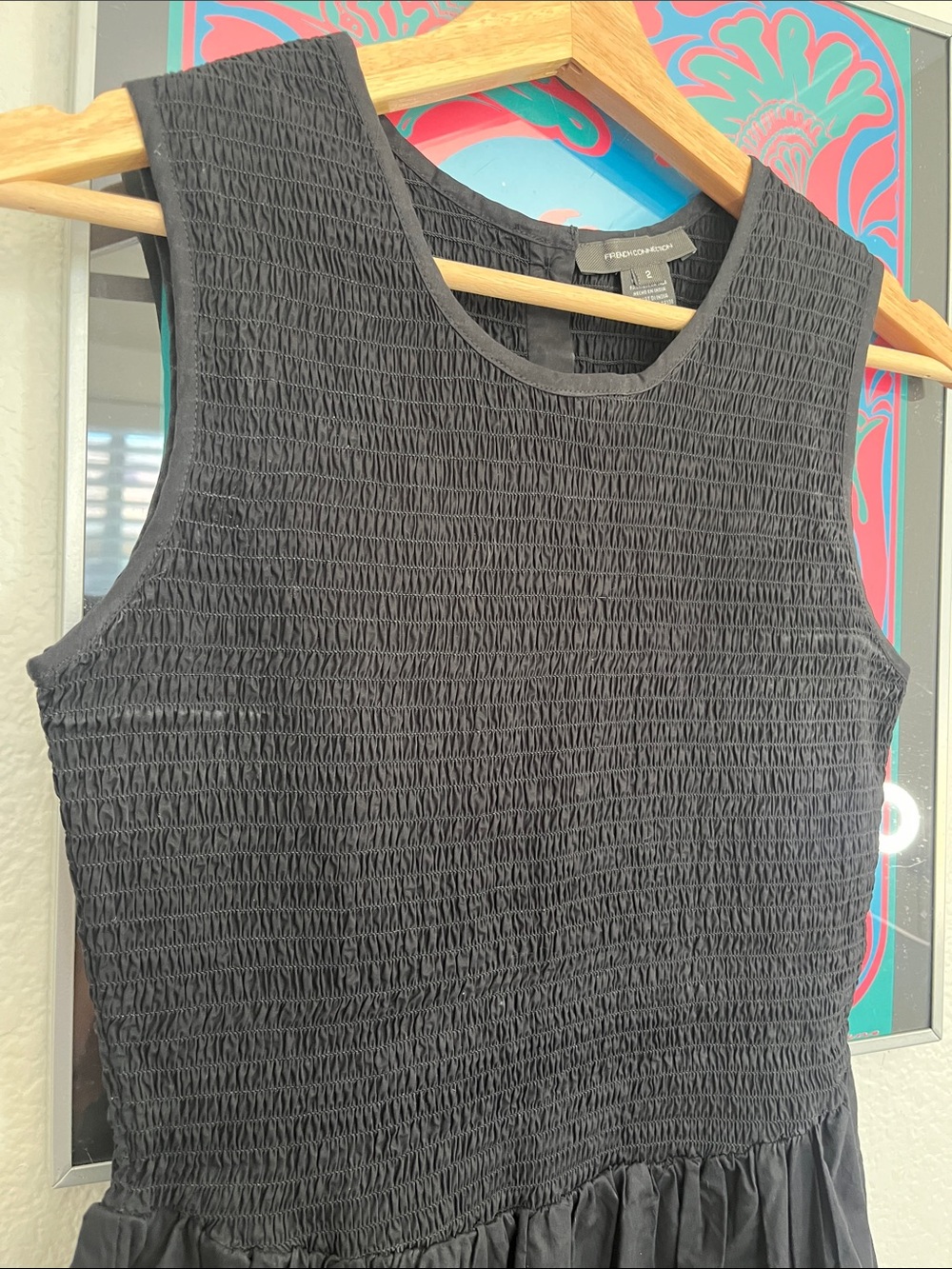 Sleeveless Black Smocked Bodice Mini Dress